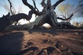 gnarled tree casting moon shadows on the ground Royalty Free Stock Photo