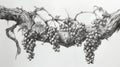 Gnarled Vine: Detailed Pencil Drawing of Luscious Grapes\' Abode