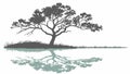 Gnarly Tree Reflected in Still Water Rustic Scene, vector design Generative AI Royalty Free Stock Photo