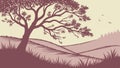 Gnarly Tree on Rolling Hill Landscape Vector, vector design Generative AI Royalty Free Stock Photo