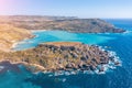 Gnejna and Ghajn Tuffieha bay on Malta island. Aerial view from the height of the coastlinescenic sliffs near the mediterranean