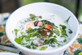 Gnetum gnemon vegetable coconut soup with shrimp Royalty Free Stock Photo