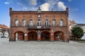 Gniew, Pomeranian Voivodeship Poland - April, 16, 2021: Market square in the center of a small town. Old town houses in Central