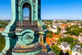 Panoramic view of old town historic city center with tower coping of Cathedral of Virgin Mary Assumption in Gniezno, Poland