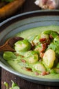 Gnocchi with bacon and basil spinach sauce