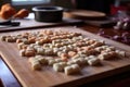 gnocchi being shaped on a ridged board Royalty Free Stock Photo