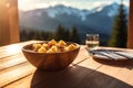 Gnocchi Dish with Dolomites Mountain Range Backdrop