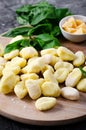 Gnocchi, Fresh Uncooked Potato Gnocchi on Wooden Board, Italian Cuisine