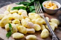 Gnocchi, Fresh Uncooked Potato Gnocchi on Wooden Board, Italian Cuisine