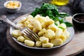 Gnocchi, Fresh Uncooked Potato Gnocchi on Wooden Board, Italian Cuisine