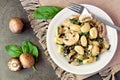 Gnocchi with mushroom sauce, spinach