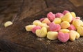 Gnocchi. Traditional Italian pasta with heart-shaped potatoes in different colors. Fresh cooked food from the south of Royalty Free Stock Photo