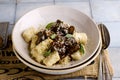 Gnocchi with wild mushrooms.style hugge Royalty Free Stock Photo