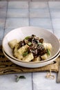 Gnocchi with wild mushrooms.style hugge Royalty Free Stock Photo