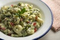 Gnocchi with yogurt sauce and asparagus. Italian potato gnocchi with traditional sauce..