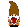 Gnome with an apple. Thanksgiving Day. Vector illustration. Cute autumn character