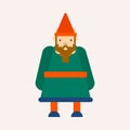 Dwarf or gnome in cone hat fairy tale isolated male character