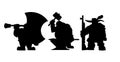 Gnome and dwarfs: blacksmith, gunslinger and warrior silhouette vector illustration