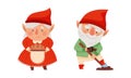 Gnome family. Cute scandinavian gnomes in red caps cartoon vector illustration