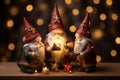 Gnome family decorating a Christmas tree with ornaments