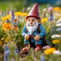 Gnome In Flower Garden