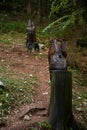 Gnome forest. Wooden sculptures, Monte Guglielmo, Brescia, Italy