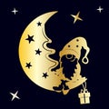 A gnome with a gift sits on the starry moon. File for sublimation and cutting
