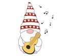 gnome with guitar , sheet music Royalty Free Stock Photo
