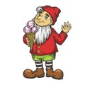 Gnome with ice cream color sketch engraving vector