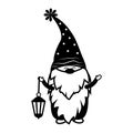 Gnome with a lantern black stencil, isolated vector illustration