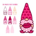 Gnome with lips. 3D layered character. Valentines Day. Love symbols