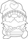 Outlined Cute Gnome Lover Cartoon Character Holding A Gift Box