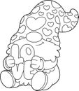 Outlined Cute Gnome Lover Cartoon Character Holding A Red Text Love