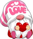 Cute Gnome Lover Cartoon Character Holding A Red Heart