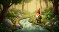 Whimsical Forest Gnome with Musical Stream and Rabbit Royalty Free Stock Photo
