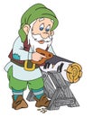 Gnome sawing wood