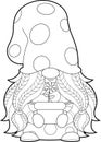 Outlined Cute Female Gnome Cartoon Character Holding A Flower Pot