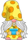 Cute Female Gnome Cartoon Character Holding A Flower Pot