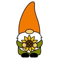 Gnome with a sunflower. Fall character. Thanksgiving Day. Vector illustration. Flat style