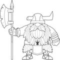 Outlined Gnome Viking Cartoon Character Holds A Great Axe Royalty Free Stock Photo