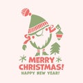 Gnome with Xmas lantern and Christmas tree vector Royalty Free Stock Photo