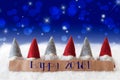 Gnomes, Blue Background, Bokeh, Stars, Text Happy 2018 Royalty Free Stock Photo