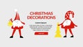 Gnomes on Christmas and New year banner, flyer, website landing page template. Cute Dwarf in simple scandinavian nordic