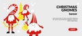 Gnomes on Christmas and New year banner, flyer, website landing page template. Cute Dwarf in simple scandinavian nordic