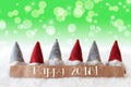 Gnomes, Green Background, Bokeh, Stars, Text Happy 2018 Royalty Free Stock Photo