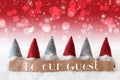 Gnomes, Red Background, Bokeh, Stars, Text Be Our Guest Royalty Free Stock Photo