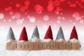 Gnomes, Red Background, Bokeh, Text Merry Christmas Royalty Free Stock Photo