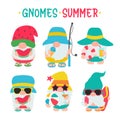 Gnomes Summer. Gnomes wear hats and sunglasses for summer trips to the beach