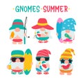 Gnomes Summer. Gnomes wear hats and sunglasses for summer trips to the beach