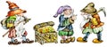 Gnomes and trunk with treasures. Royalty Free Stock Photo